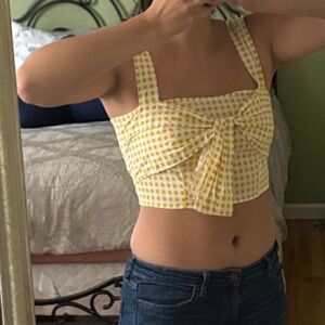 Zara Yellow Gingham Tie-Front Crop Top